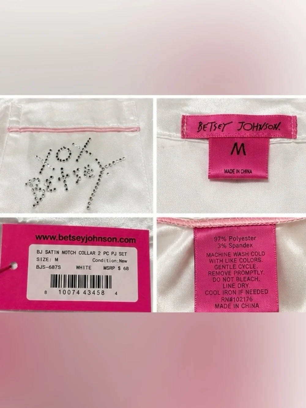 BETSEY JOHNSON Satin Notch Collar 2 Piece PJ Set